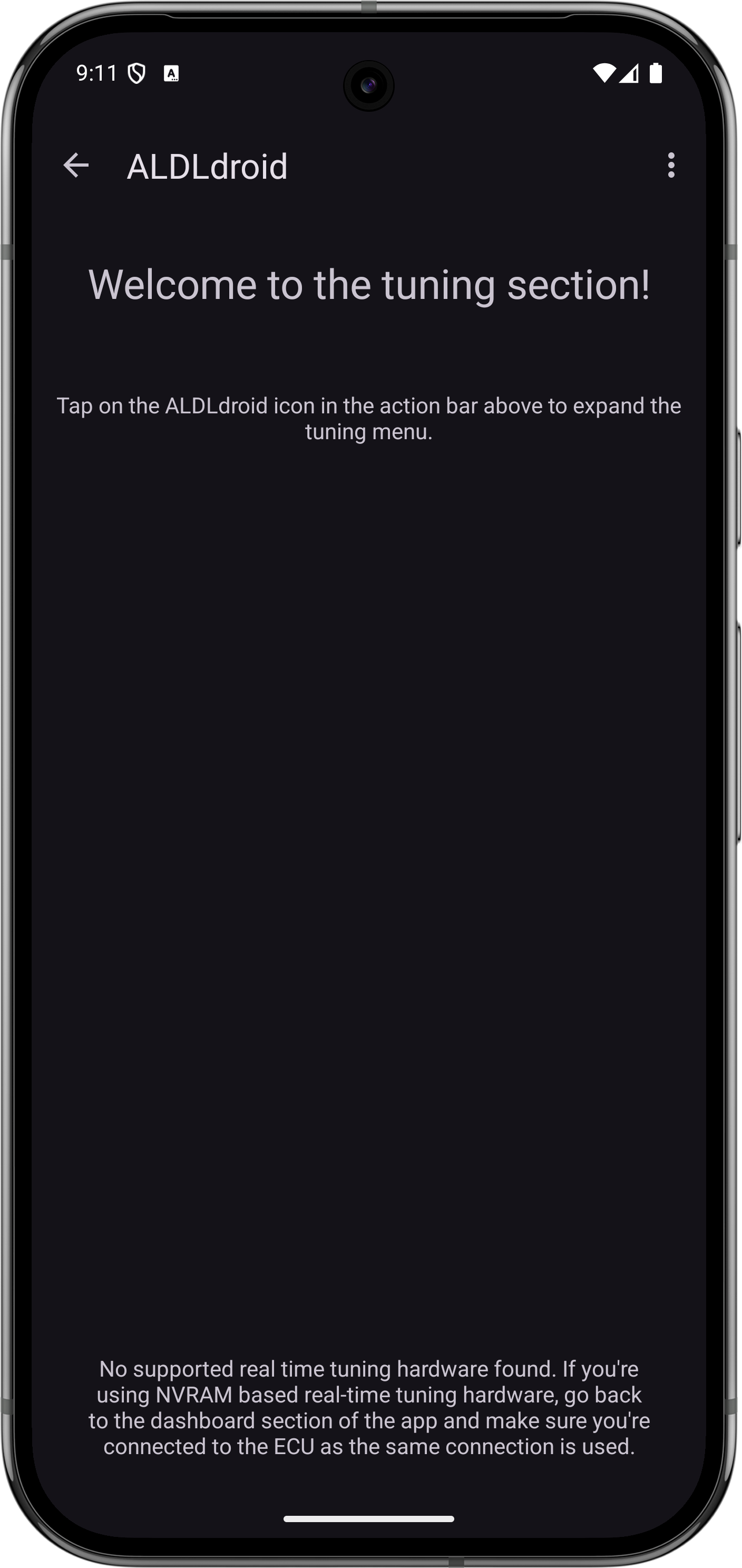 Tuning section welcome screen